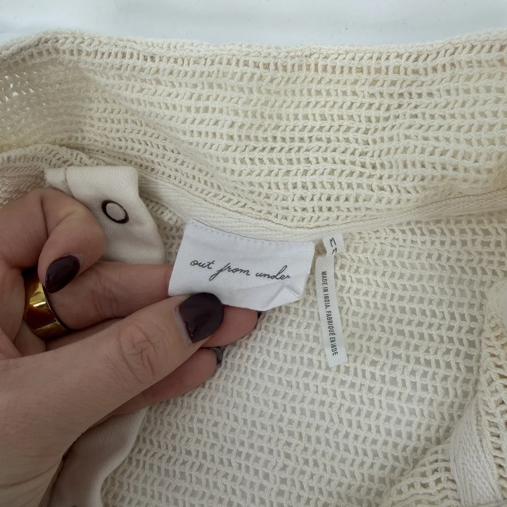 UO Out From Under M Oversized Mesh Henley Sweatshirt Snap Closure Coastal Boho - Picture 4 of 8